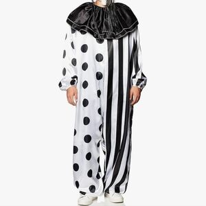Women's Black and White Polka Dot Off-Shoulder Jumpsuit Clown Costume 8-10 NWT